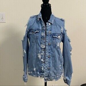 Zara Trafaluc Denimwear Distressed Jacket size Small